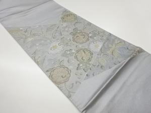 銀駒刺繍切り嵌め風花唐草に花々・草葉模様袋帯